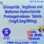 Glimepiride, Voglibose & Metformin hydrochloride prolonged-release (1/0.2/500mg)