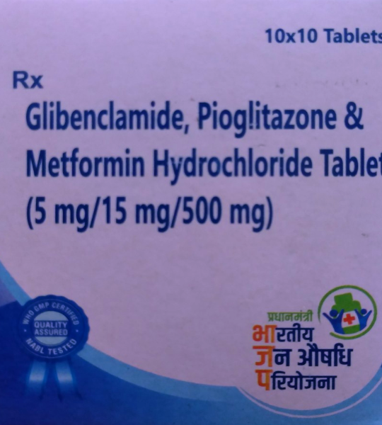 Glibenclamide, pioglitazone & Metformin hydrochloride 5/15/500mg