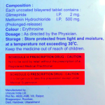 Metformin hydrochloride prolonged-release & Glimepiride 500mg/2mg